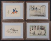 Four framed and matted plates