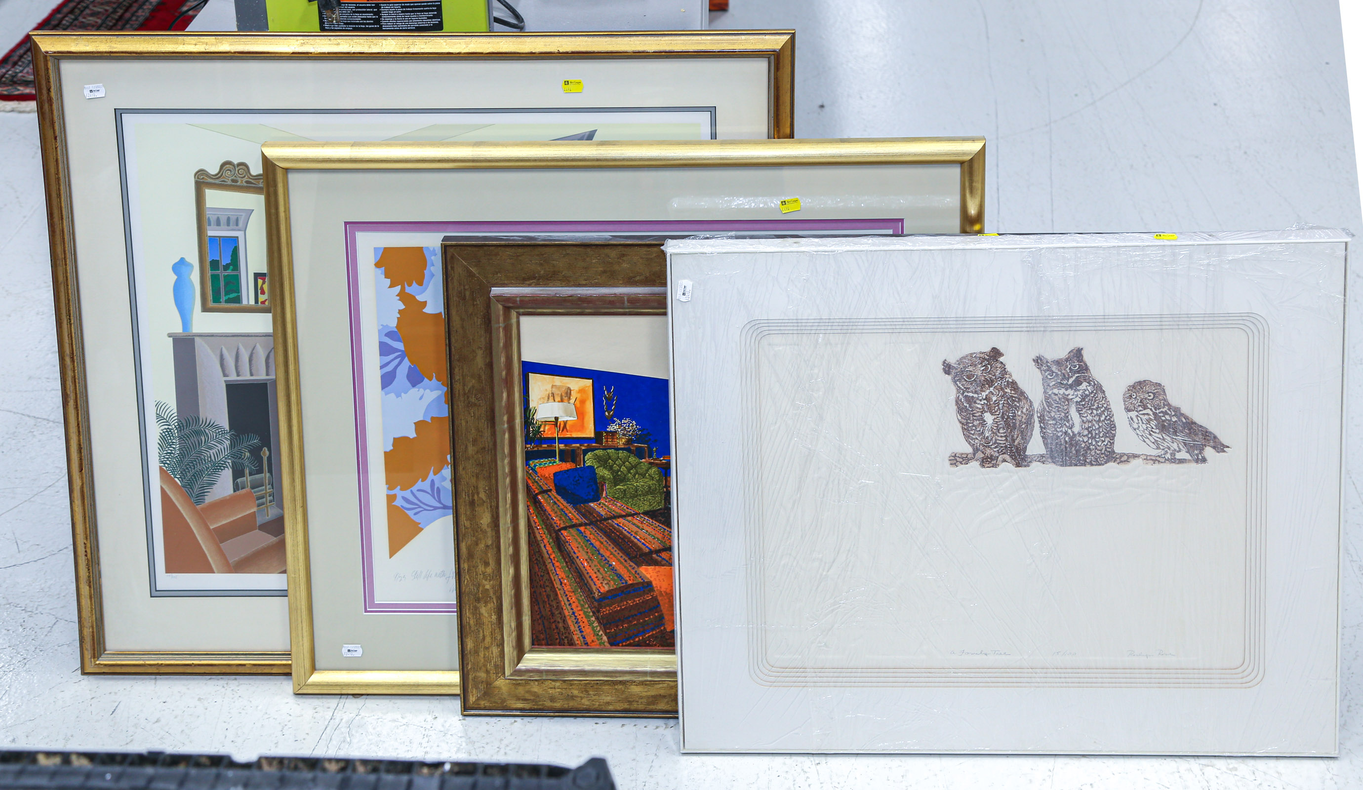 FOUR FRAMED ARTWORKS Including a