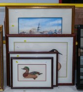 FOUR FRAMED ARTWORKS Including