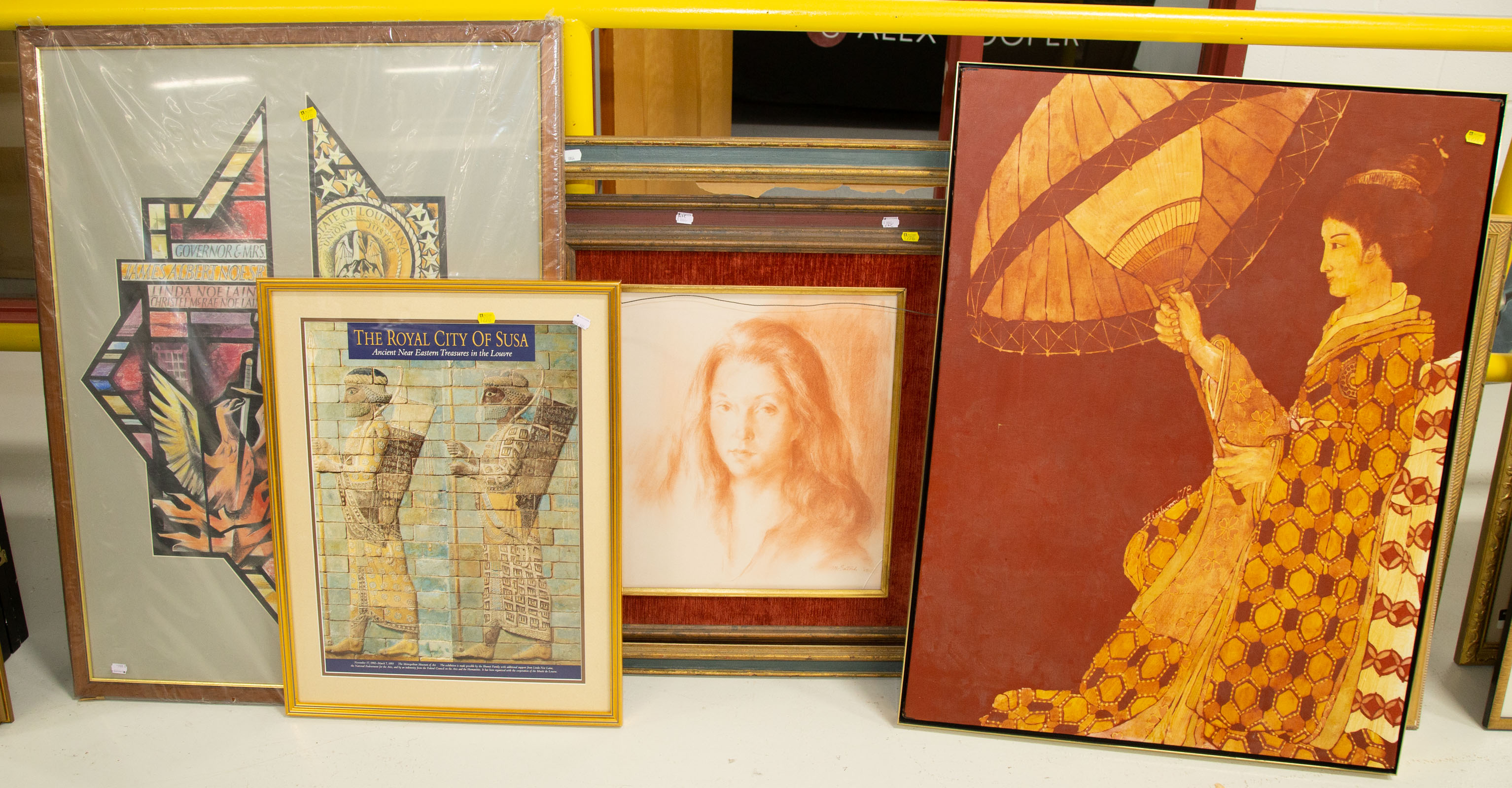 FOUR FRAMED ARTWORKS & ONE FRAME .