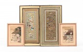 FOUR FRAMED ASIAN PANELS AND W