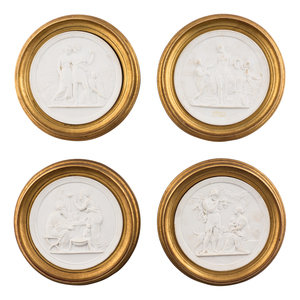Four Framed Biscuit Porcelain
