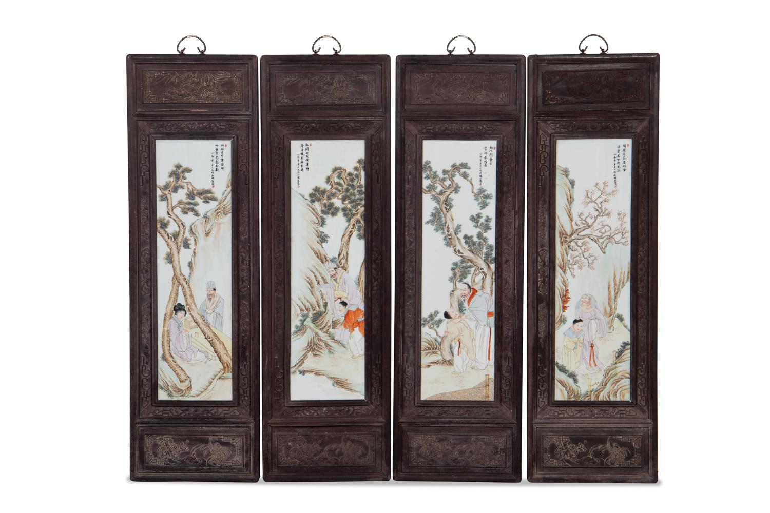 FOUR FRAMED CHINESE FAMILLE ROSE