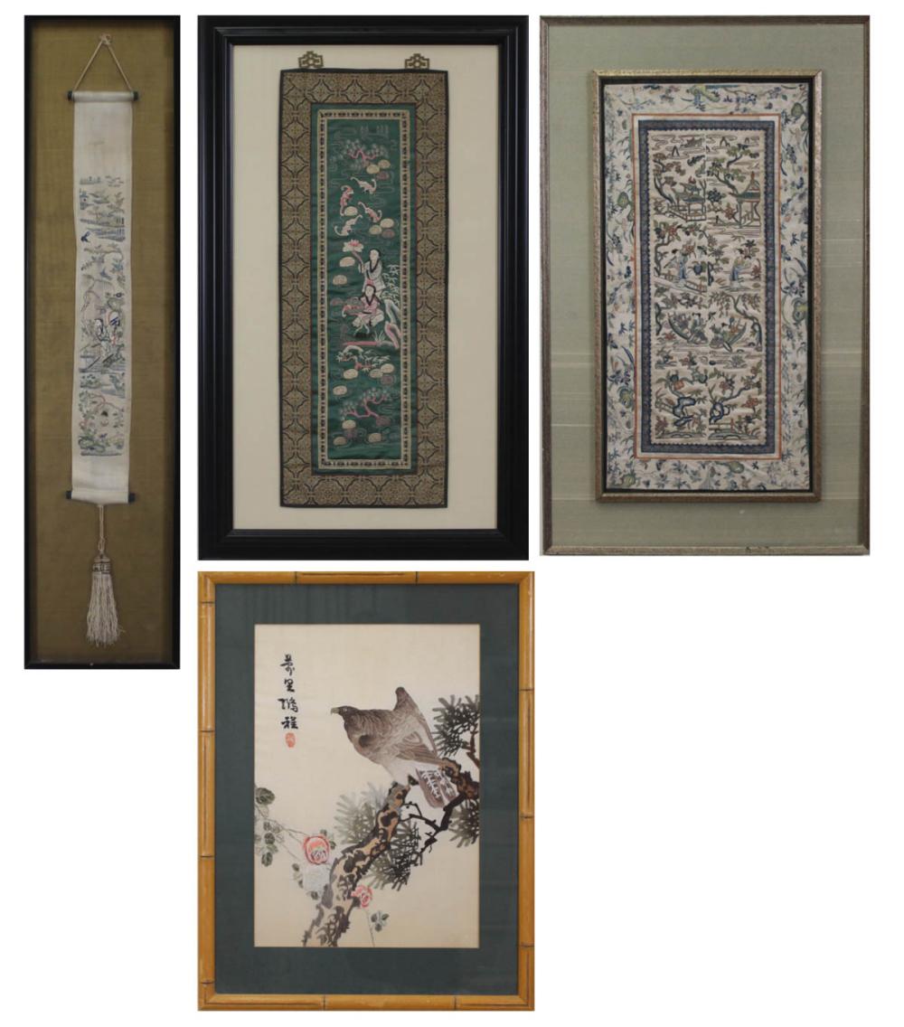 FOUR FRAMED CHINESE SILK