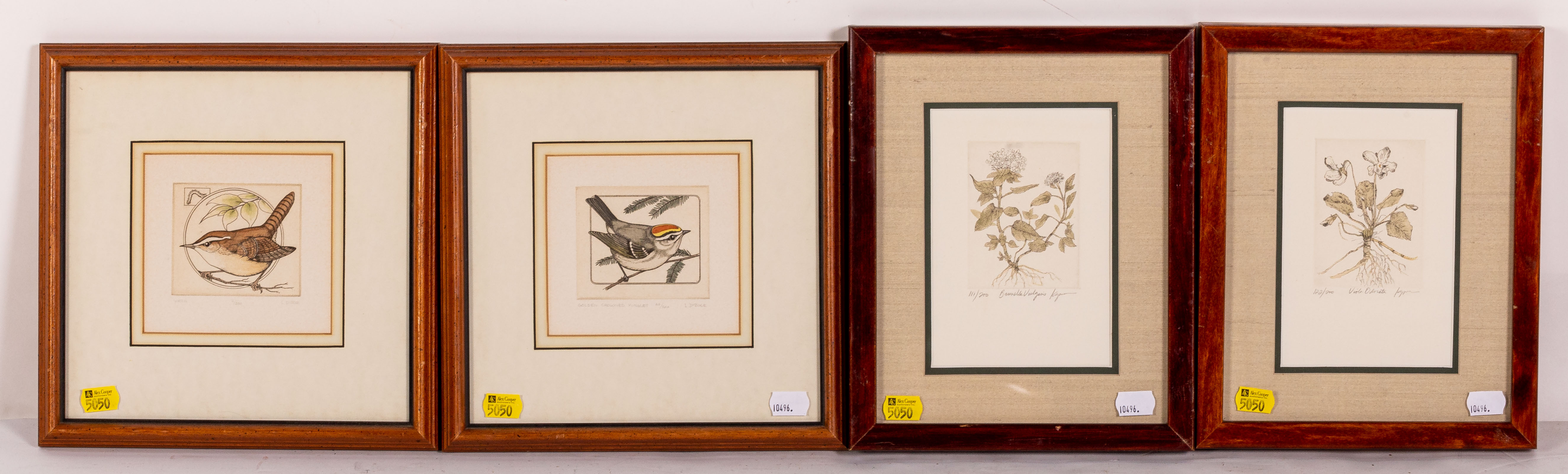 FOUR FRAMED COLOR ETCHINGS Two of