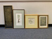 FOUR FRAMED DECORATIVE WORKS O
