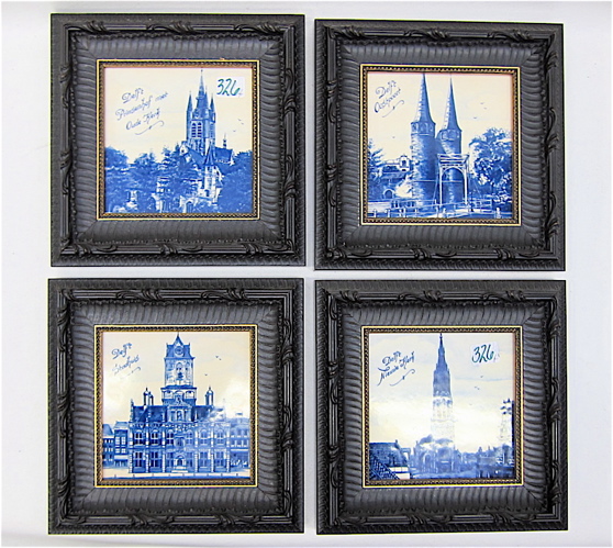 FOUR FRAMED DELFT BLUE & WHITE