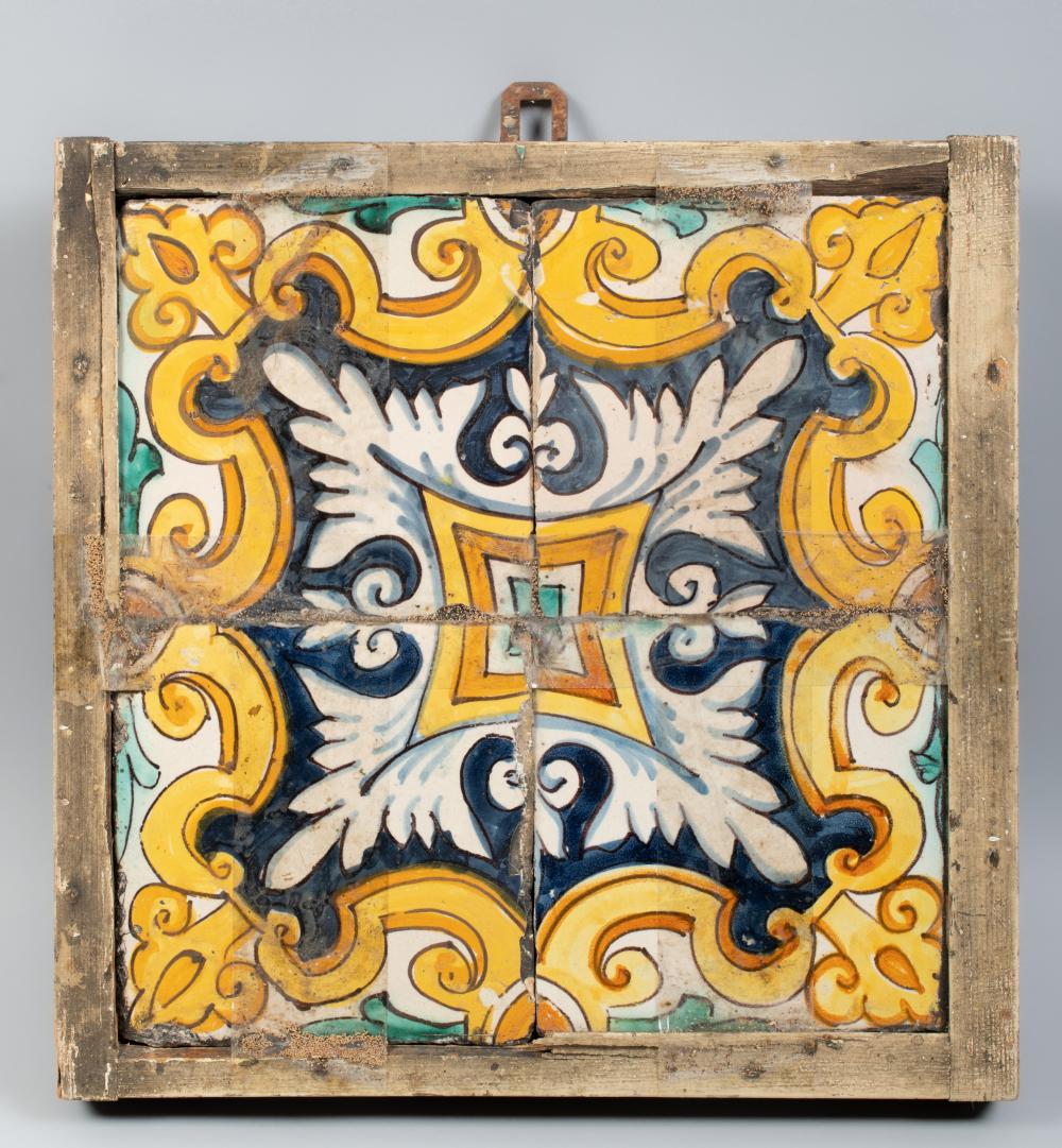 FOUR FRAMED DELFT TILES,