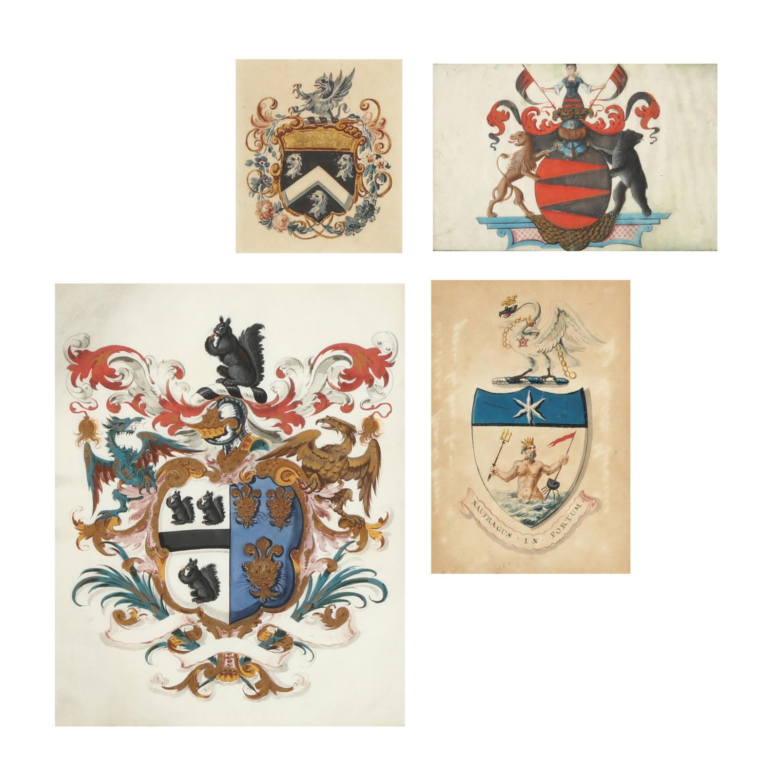 FOUR FRAMED ENGLISH COATS OF