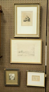 FOUR FRAMED ETCHINGS.  Europea