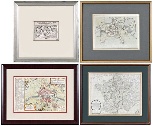 FOUR FRAMED EUROPEAN MAPSengravings