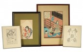 FOUR FRAMED JAPANESE COLOR WOO