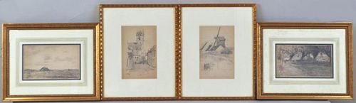 FOUR FRAMED LANDSCAPE DRAWINGStwo