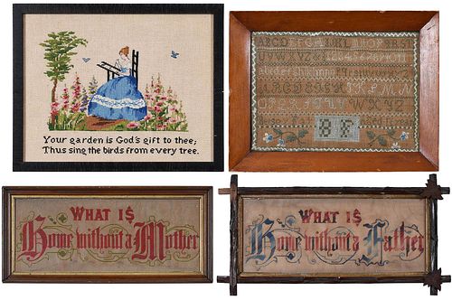 FOUR FRAMED NEEDLEWORKS19th/20th
