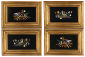 FOUR FRAMED PIETRA DURA PLAQUE