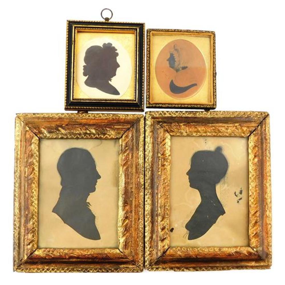 FOUR FRAMED SILHOUETTES, 19TH C.,