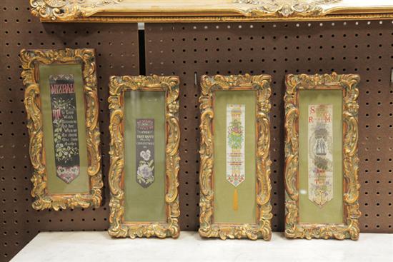 FOUR FRAMED STEVENGRAPH RIBBONS.