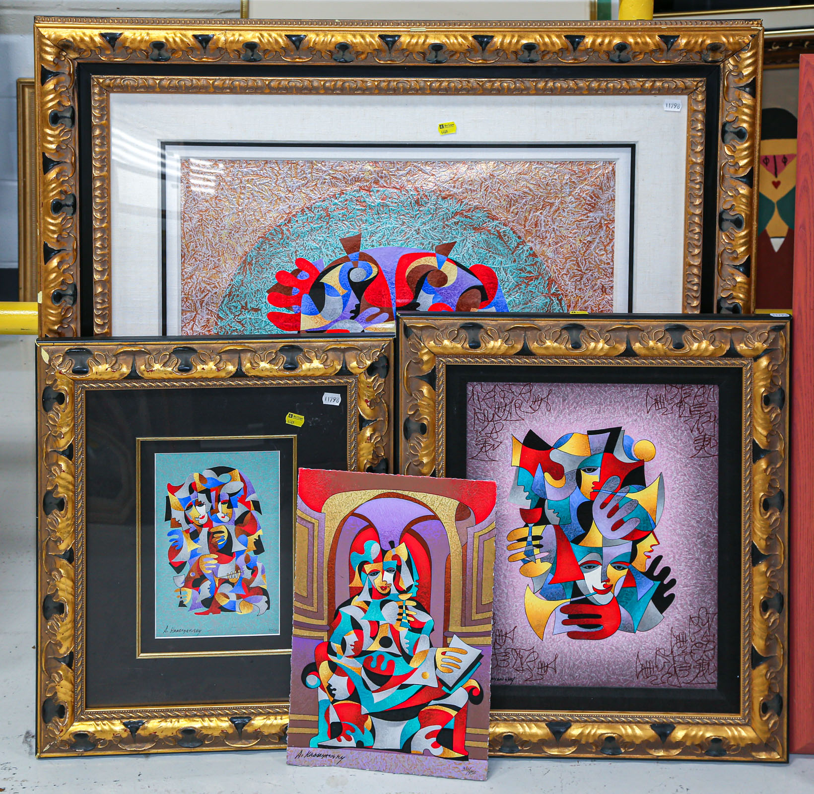 FOUR FRAMED & UNFRAMED ABSTRACT