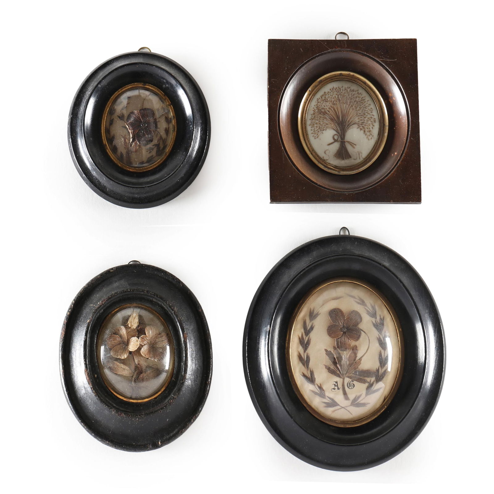 FOUR FRAMED VICTORIAN HAIR