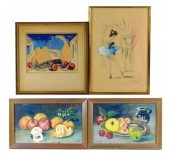 FOUR FRAMED WORKS OF ART, INCL