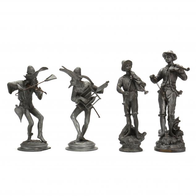 FOUR FRENCH CAST METAL FIGURES OF