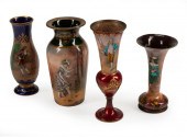 FOUR FRENCH ENAMELED COPPER VA