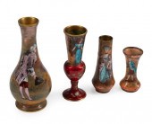FOUR FRENCH ENAMELED COPPER VA