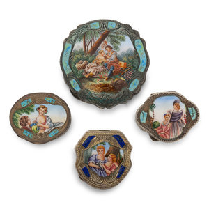 Four French Enameled Silver