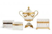 FOUR FRENCH GILT BRONZE & GLAS
