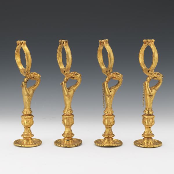 FOUR FRENCH GILT BRONZE DRAGON WALL