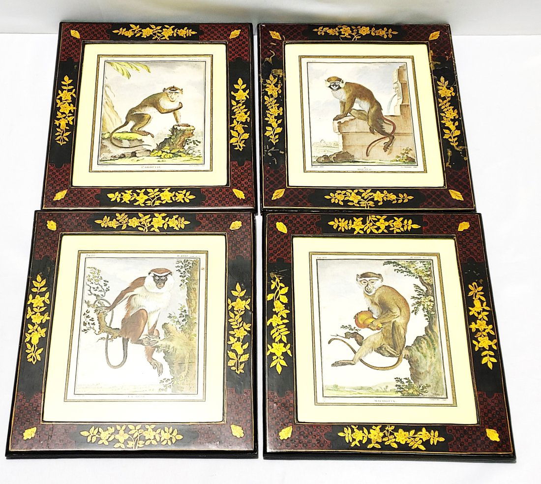 FOUR FRENCH HAND COLORED & FRAMED