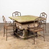 FOUR FRENCH IRON CHAIRS & CONT
