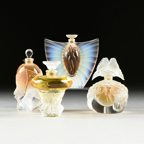 FOUR FRENCH LALIQUE PERFUME BOTTLES