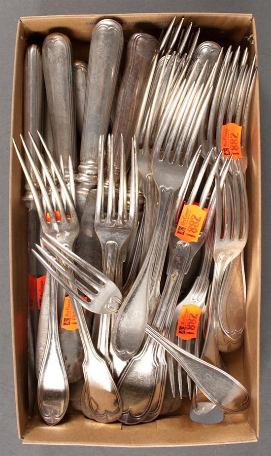 Four French silver table forks in a