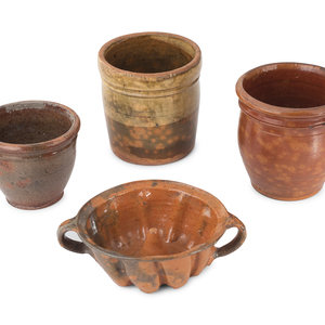 Four Galena Glaze Redware Vessels