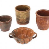 Four Galena Glaze Redware Vess