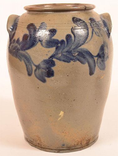 FOUR GALLON BLUE SLIP STONEWARE