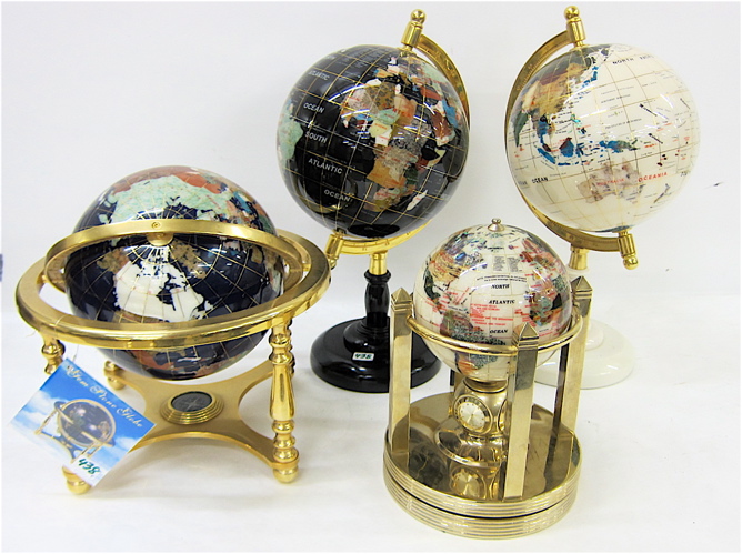 FOUR GEMSTONE DESK-TOP WORLD GLOBES