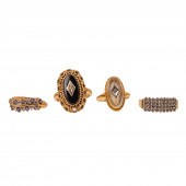 FOUR GEMSTONE & DIAMOND RINGS