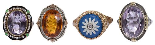 FOUR GEMSTONE RINGSone oval faceted
