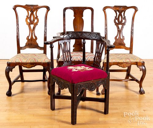 FOUR GEORGIAN CHAIRS, 18TH C.Four