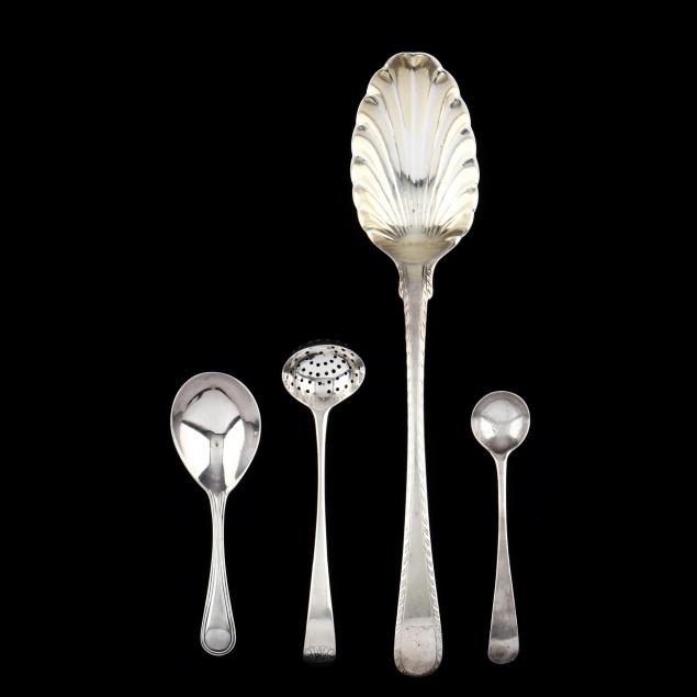 FOUR GEORGIAN SILVER SPOONS,