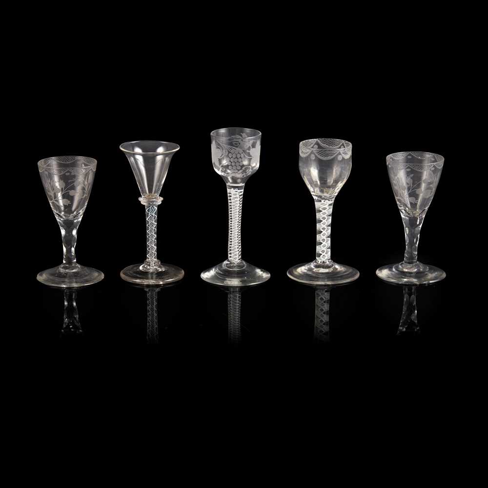 FOUR GEORGIAN WHEEL-ENGRAVED WINE