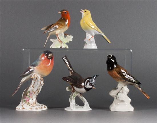 Four German bird porcelain bird