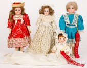 FOUR GERMAN BISQUE HEAD DOLLSF