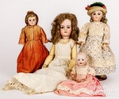 FOUR GERMAN BISQUE HEAD DOLLSF
