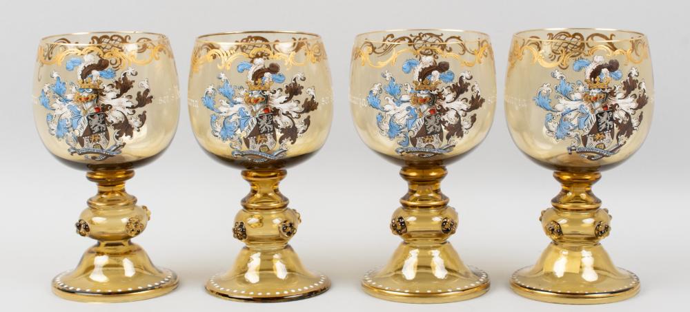 FOUR GERMAN GREEN GLASS AND