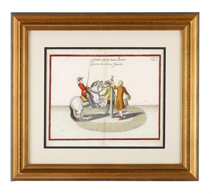 Four German hand-colored engravings