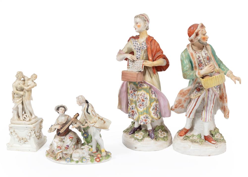FOUR GERMAN POLYCHROME AND GILT