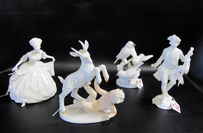 FOUR GERMAN PORCELAIN FIGURES: a